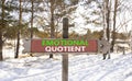 EQ emotional quotient symbol. Concept words EQ emotional quotient on beautiful wooden road sign. Beautiful forest snow sky