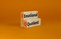 EQ emotional quotient symbol. Concept words EQ emotional quotient on wooden blocks on a beautiful orange table orange background.