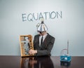 Equa ti on- VBma text on blackboard with businessman Royalty Free Stock Photo