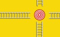 Equal Competitors business target concept. competition and ambition Leaders for the same goal. red target symbol, white 3d ladder