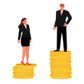 Equal pay day flat vector illustration gender stereotypes equality Feminism Concept of businessman and business woman balancing on Royalty Free Stock Photo