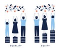 Equality and Equity Concept Illustration. Human Rights, Equal Opportunities and Respective Needs. Modern Design Vector