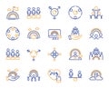 Equality, Equity and Diversity line icons. LGBT rights, Equal opportunities and respective needs icons. Vector