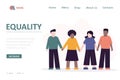 Equality, landing page template. Multiethnic kids standing hand by hands. Relationship, friendship concept. Equality