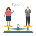 Equality men women equal rights male female characters balance scales weigher concept modern flat design vector
