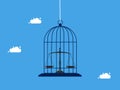 Equality. Scale stuck in the birdcage. business concept
