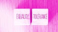 Equality tolerance words written on wood blocks. Equal rights inclusion social and business concept