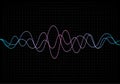 Equalizer vector illustration. Abstract wave icon set for music and sound. Pulsation color wavy motion lines on black Royalty Free Stock Photo