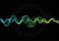 Equalizer vector illustration. Abstract wave icon set for music and sound. Pulsation color wavy motion lines on black Royalty Free Stock Photo