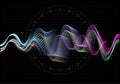 Equalizer vector illustration. Abstract wave icon set for music and sound. Pulsation color wavy motion lines on black Royalty Free Stock Photo