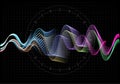 Equalizer vector illustration. Abstract wave icon set for music and sound. Pulsation color wavy motion lines on black