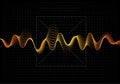 Equalizer vector illustration. Abstract wave icon set for music and sound. Pulsation color wavy motion lines on black Royalty Free Stock Photo