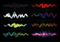 Equalizer vector illustration. Abstract wave icon set for music and sound. Pulsation color wavy motion lines on black