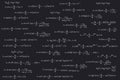 Equations and formulas of logarithms, derivatives, trigonometric, logarithmic, hyperbolic and inverse on a black chalkboard