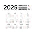 Equatorial Guinea calendar 2025. Week starts from Sunday. Vector graphic design.