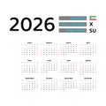 Equatorial Guinea calendar 2026. Week starts from Sunday. Vector graphic design.