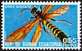 EQUATORIAL GUINEA - CIRCA 1978: A stamp printed in Equatorial Guinea from the `Insects` issue shows Sirex gigante, circa 1978.