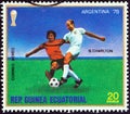 EQUATORIAL GUINEA - CIRCA 1977: A stamp printed in Equatorial Guinea shows Bobby Charlton, circa 1977.