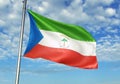 Equatorial Guinea flag waving with sky on background realistic 3d illustration