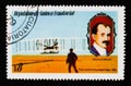 Equatorial Guinea postage stamp shows Wright Brothers Flyer 1903 and O. Wright portrait, circa 1979 Royalty Free Stock Photo