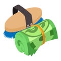 Equestrian accessory icon isometric vector. Dollar bill and horse grooming brush