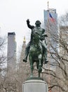 An equestrian bronze statue of George Washington in New York City