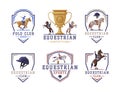 Equestrian Club Logo and Emblem with Jockey on Horseback Vector Set