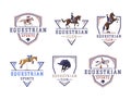 Equestrian Club Logo and Emblem with Jockey on Horseback Vector Set