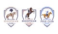 Equestrian Club Logo and Emblem with Jockey on Horseback Vector Set