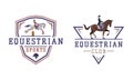 Equestrian Club Logo and Emblem with Jockey on Horseback Vector Set