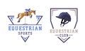 Equestrian Club Logo and Emblem with Jockey on Horseback Vector Set