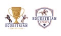 Equestrian Club Logo and Emblem with Jockey on Horseback Vector Set