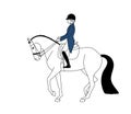 Equestrian dressage, outline design style minimal vector illustration