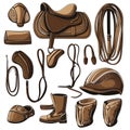 Equestrian Gear Illustration, Saddles, Helmets, Boots, and More Royalty Free Stock Photo