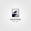 Equestrian on hill logo with nature background vector illustration