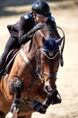 Equestrian Horse Rider Jumping.Picture showing a competitor performing in show jumping competition Royalty Free Stock Photo