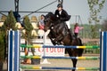 Equestrian Horse Rider Jumping.Picture showing a competitor performing in show jumping competition Royalty Free Stock Photo