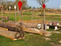 Horse jumping made up of three obstacles, in the Sierra de Mollerussa park, Lleida, Spain, Europe