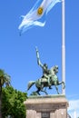 Buenos Aires, Argentina, Equestrian monument to General Manuel Belgrano with Argentine flag.