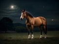 Equestrian Nocturne: Moonlit Serenity with a Graceful Horse