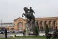 Equestrian sculpture of David Sasuntsi, Armenian national hero. Railway station of Yerevan