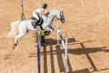 Horse Rider Jumping Closeup Poles Overhead Photo Royalty Free Stock Photo