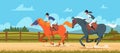 Equestrian sport background. People rides on race horse outdoor vector illustrations in cartoon style Royalty Free Stock Photo