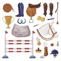 Equestrian Sport Equipment Set, Horse Riding Essentials and Grooming Tools Vector Illustration Royalty Free Stock Photo