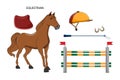 Equestrian sport with horse and equipment. Vector illustrations