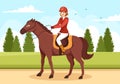 Equestrian Sport Horse Trainer with Training, Riding Lessons and Running Horses in Flat Cartoon Hand Drawn Template Illustration