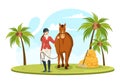 Equestrian Sport Horse Trainer with Training, Riding Lessons and Running Horses in Flat Cartoon Hand Drawn Template Illustration Royalty Free Stock Photo