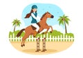 Equestrian Sport Horse Trainer with Training, Riding Lessons and Running Horses in Flat Cartoon Hand Drawn Template Illustration Royalty Free Stock Photo