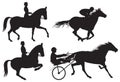 Equestrian sport horses and riders silhouet