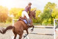 Equestrian sport image. Show jumping competition Royalty Free Stock Photo